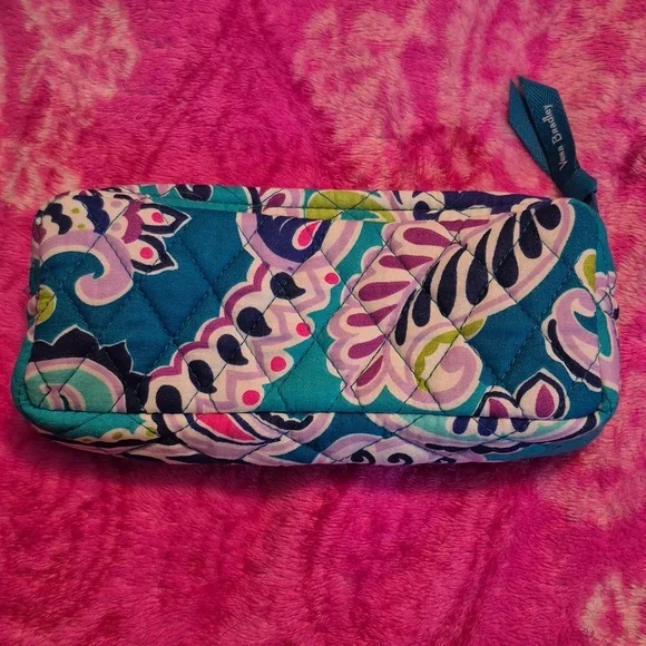 Vera Bradley Quilted Paisley Cosmetic Bag - Teal Purple Wakiki Patern - Picture 2 of 11